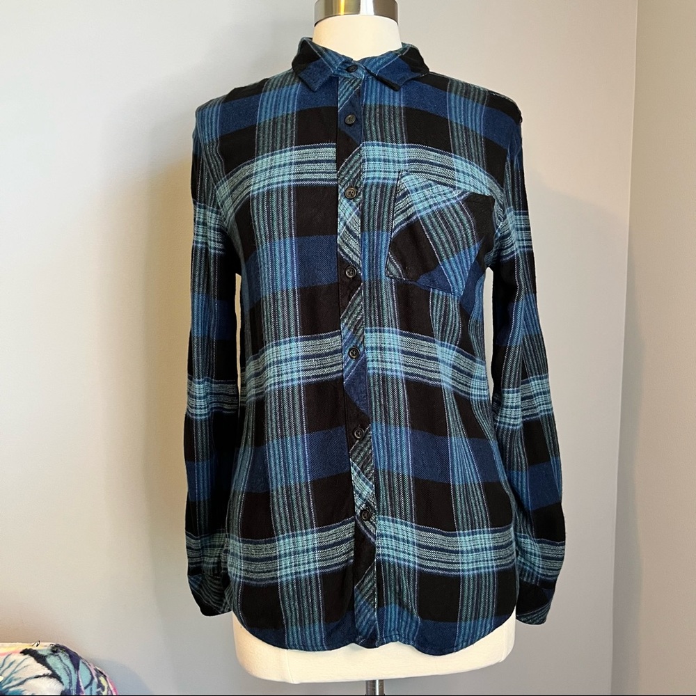 Beach Lunch Lounge S Soft Plaid Flannel Button Up Shirt w/ Pocket Long Sleeve